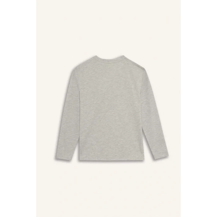 Defacto E9516A8GR400 Gri Erkek Çocuk Bisiklet Yaka Baskılı Uzun Kollu Tişört
