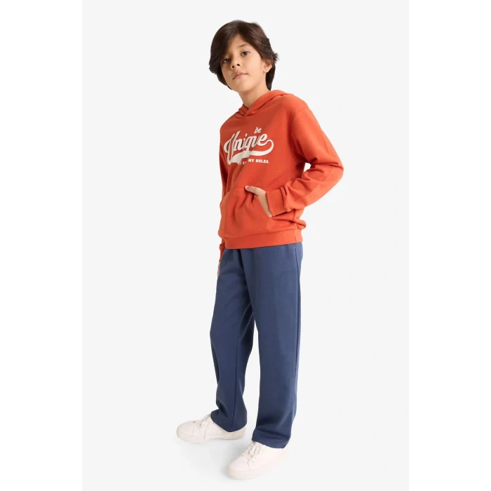 Defacto G3662A8OG171 Turuncu Erkek Çocuk 2li Takım Kapüşonlu Baskılı Sweatshirt Eşofman Altı