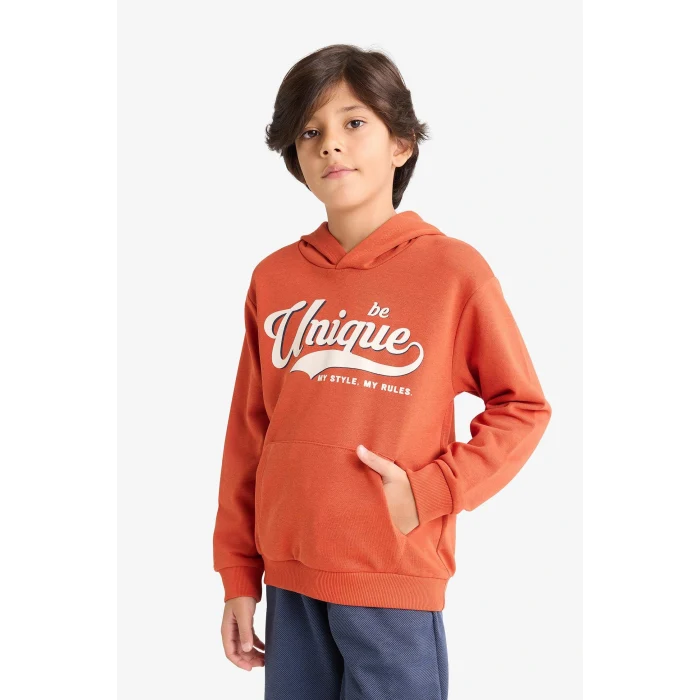 Defacto G3662A8OG171 Turuncu Erkek Çocuk 2li Takım Kapüşonlu Baskılı Sweatshirt Eşofman Altı