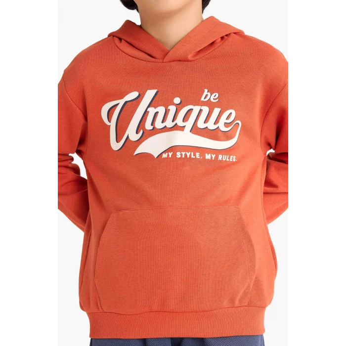 Defacto G3662A8OG171 Turuncu Erkek Çocuk 2li Takım Kapüşonlu Baskılı Sweatshirt Eşofman Altı