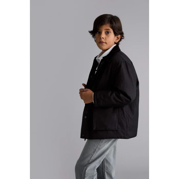 Defacto D5903A8BK27 Siyah Erkek Çocuk Polo Yaka Çıtçıtlı Mont