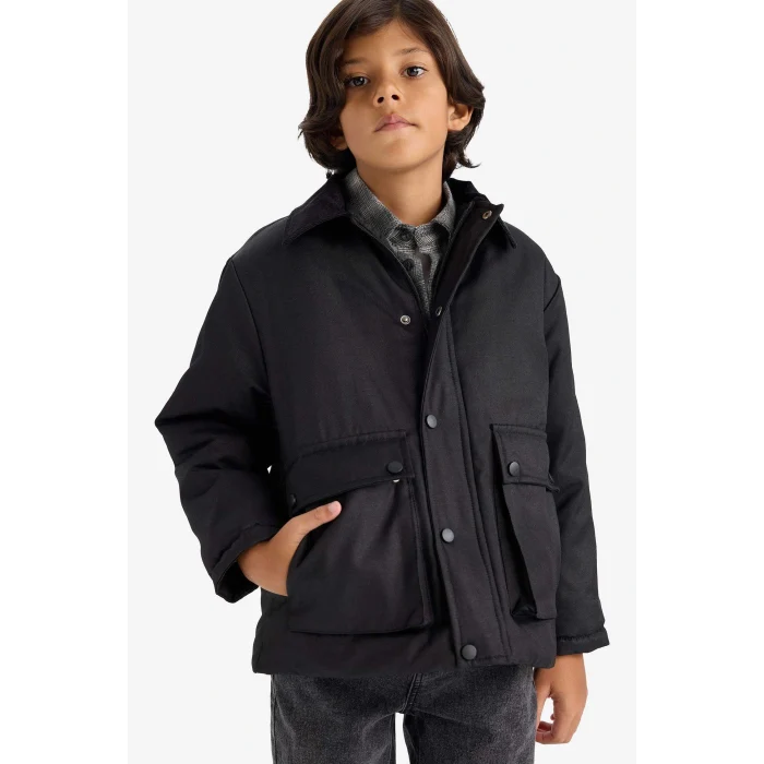 Defacto D5903A8BK27 Siyah Erkek Çocuk Polo Yaka Çıtçıtlı Mont