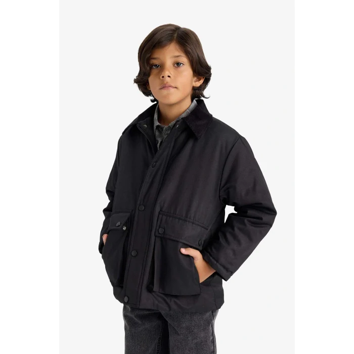 Defacto D5903A8BK27 Siyah Erkek Çocuk Polo Yaka Çıtçıtlı Mont
