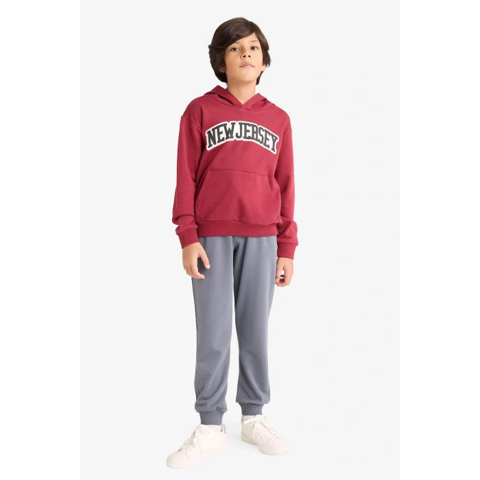 Defacto G3658A8BR285 Bordo Erkek Çocuk 2li Takım Kapüşonlu Baskılı Sweatshirt Eşofman Altı
