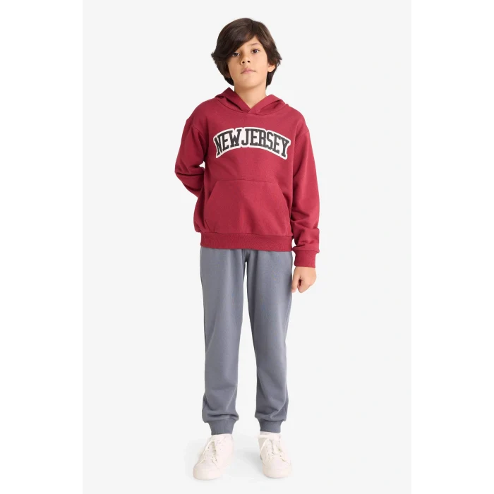 Defacto G3658A8BR285 Bordo Erkek Çocuk 2li Takım Kapüşonlu Baskılı Sweatshirt Eşofman Altı
