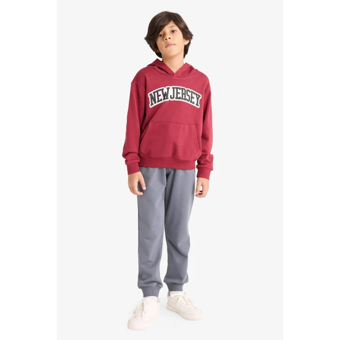 Defacto G3658A8BR285 Bordo Erkek Çocuk 2li Takım Kapüşonlu Baskılı Sweatshirt Eşofman Altı