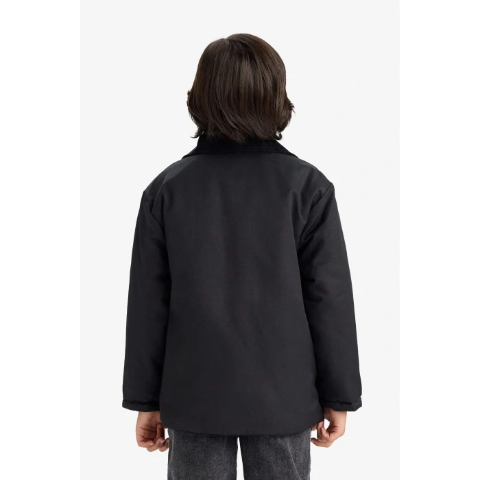 Defacto D5903A8BK27 Siyah Erkek Çocuk Polo Yaka Çıtçıtlı Mont