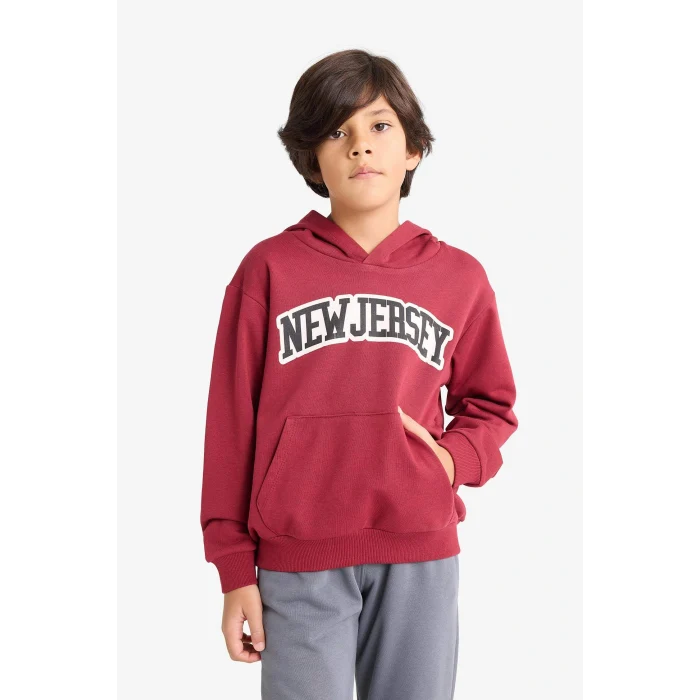 Defacto G3658A8BR285 Bordo Erkek Çocuk 2li Takım Kapüşonlu Baskılı Sweatshirt Eşofman Altı