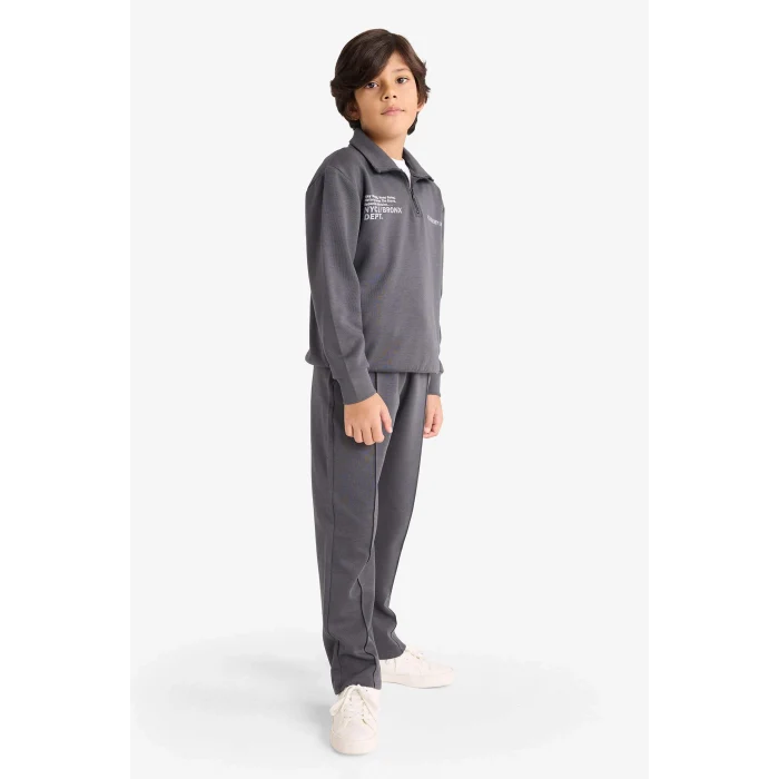 Defacto G3825A8AR104 Antrasit Erkek Çocuk 2li Takım Baskılı Yarım Fermuarlı Sweatshirt Eşofman Altı