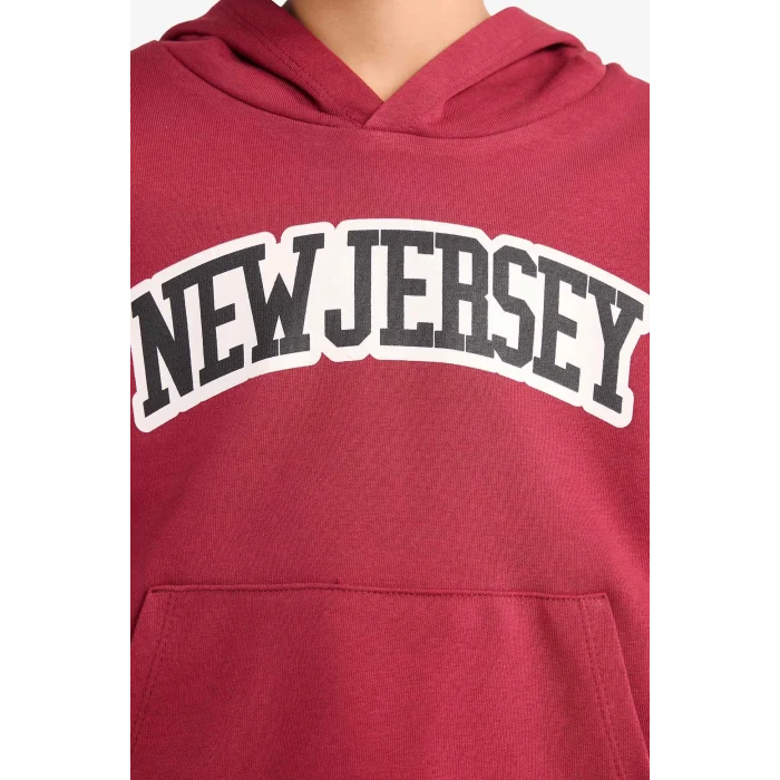 Defacto G3658A8BR285 Bordo Erkek Çocuk 2li Takım Kapüşonlu Baskılı Sweatshirt Eşofman Altı