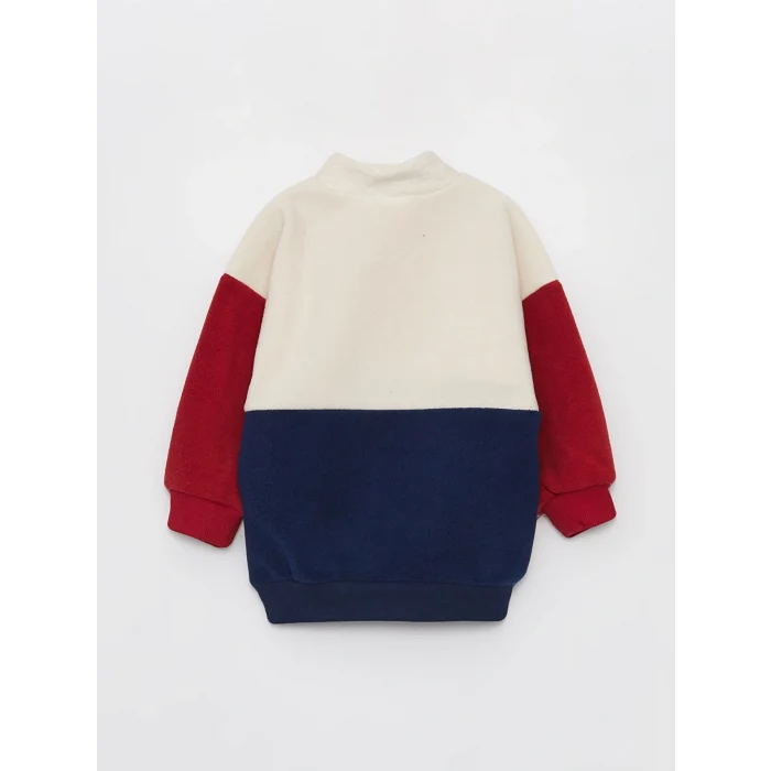 LCW baby Bej Dik Yaka Uzun Kollu Renk Bloklu Polar Erkek Bebek Sweatshirt ve Eşofman Alt 2li Takım