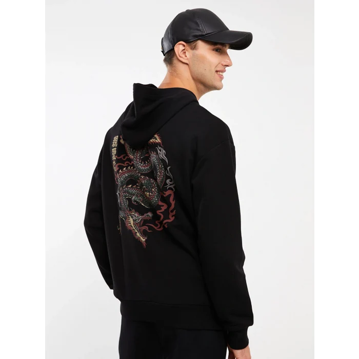 XSIDE Siyah Uzun Kollu Baskılı Erkek Hoodie