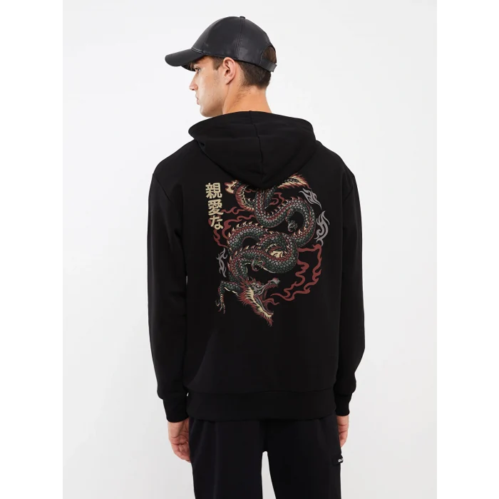 XSIDE Siyah Uzun Kollu Baskılı Erkek Hoodie