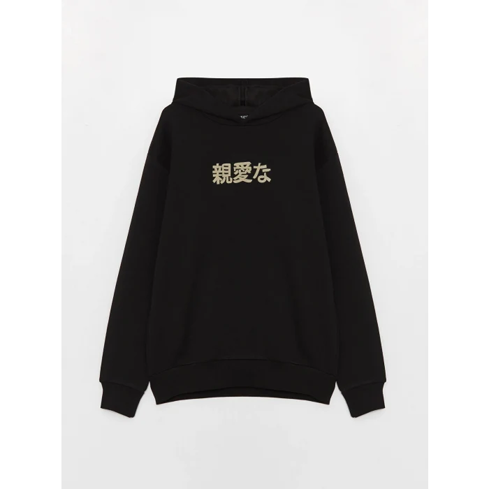 XSIDE Siyah Uzun Kollu Baskılı Erkek Hoodie