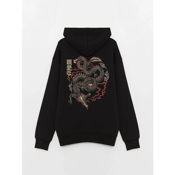 XSIDE Siyah Uzun Kollu Baskılı Erkek Hoodie