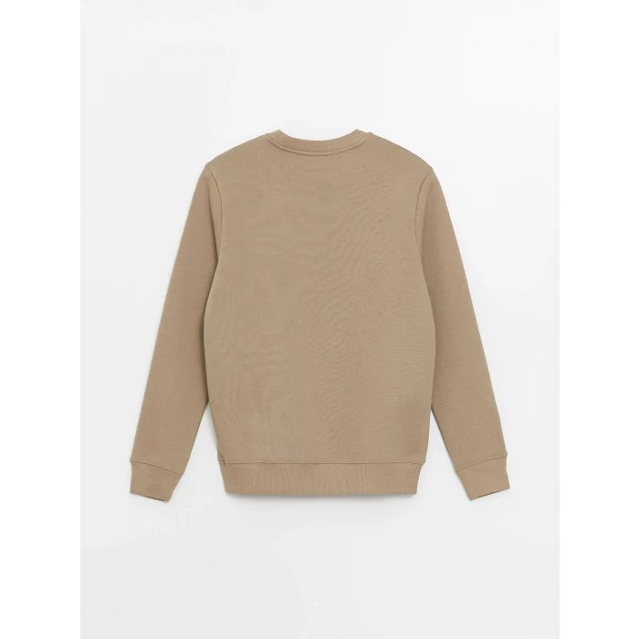 LCWAIKIKI Classic Bej Bisiklet Yaka Baskılı Erkek Kalın Sweatshirt