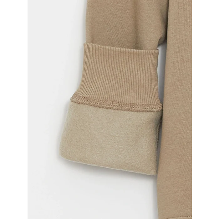 LCWAIKIKI Classic Bej Bisiklet Yaka Baskılı Erkek Kalın Sweatshirt