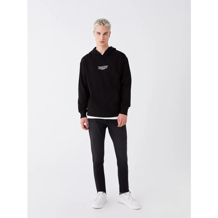 XSIDE Siyah Uzun Kollu Baskılı Erkek Kalın Hoodie