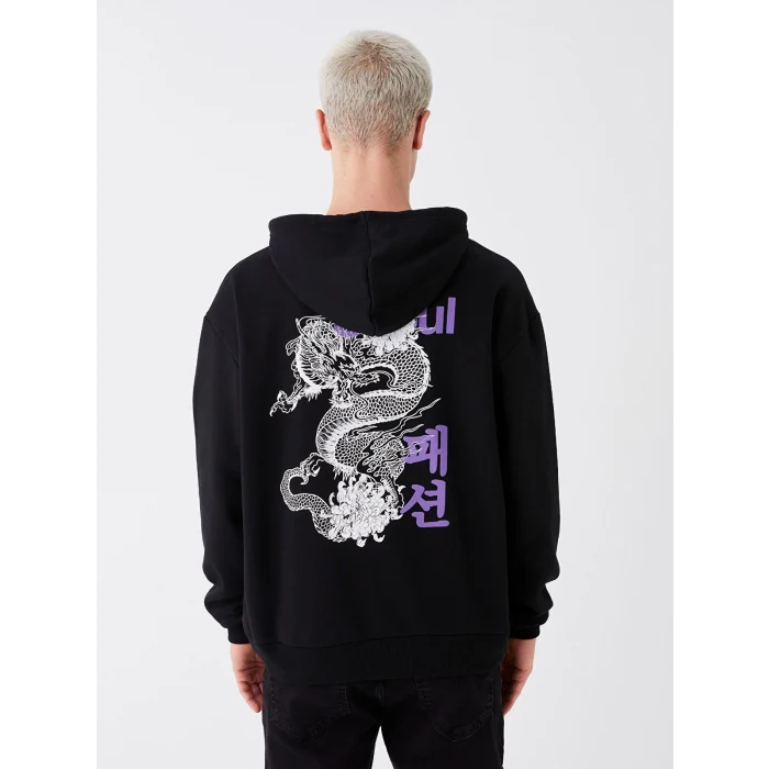 XSIDE Siyah Uzun Kollu Baskılı Erkek Kalın Hoodie