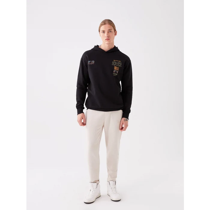 XSIDE Siyah Uzun Kollu Baskılı Erkek Kalın Hoodie