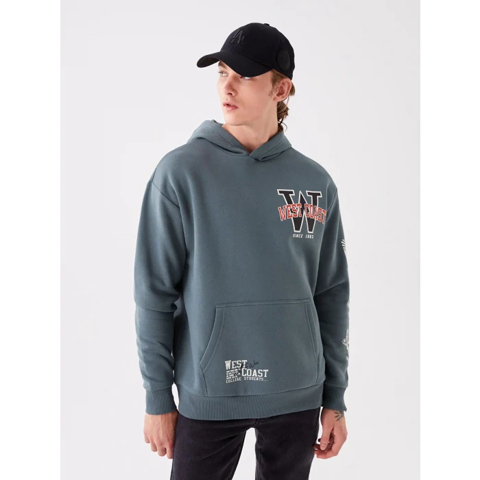 XSIDE Yeşil Uzun Kollu Baskılı Erkek Kalın Hoodie