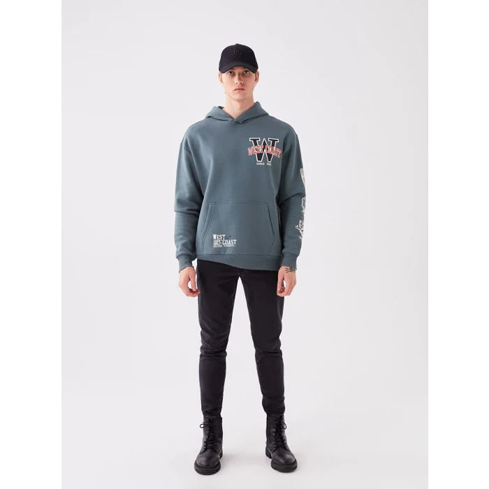 XSIDE Yeşil Uzun Kollu Baskılı Erkek Kalın Hoodie