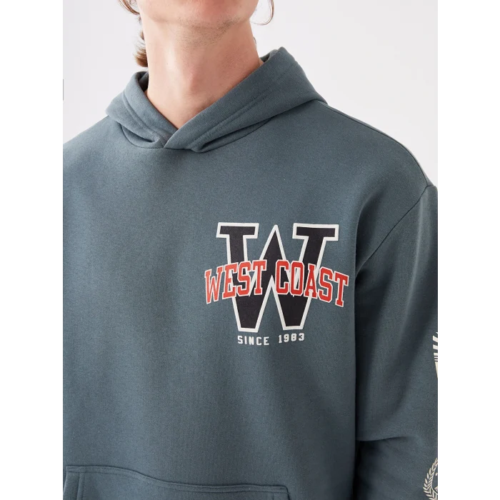 XSIDE Yeşil Uzun Kollu Baskılı Erkek Kalın Hoodie