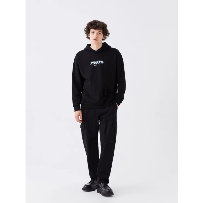 XSIDE Siyah Uzun Kollu Baskılı Erkek Kalın Hoodie