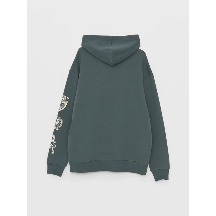 XSIDE Yeşil Uzun Kollu Baskılı Erkek Kalın Hoodie