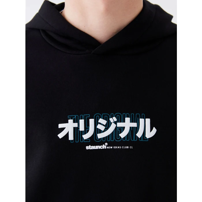 XSIDE Siyah Uzun Kollu Baskılı Erkek Kalın Hoodie