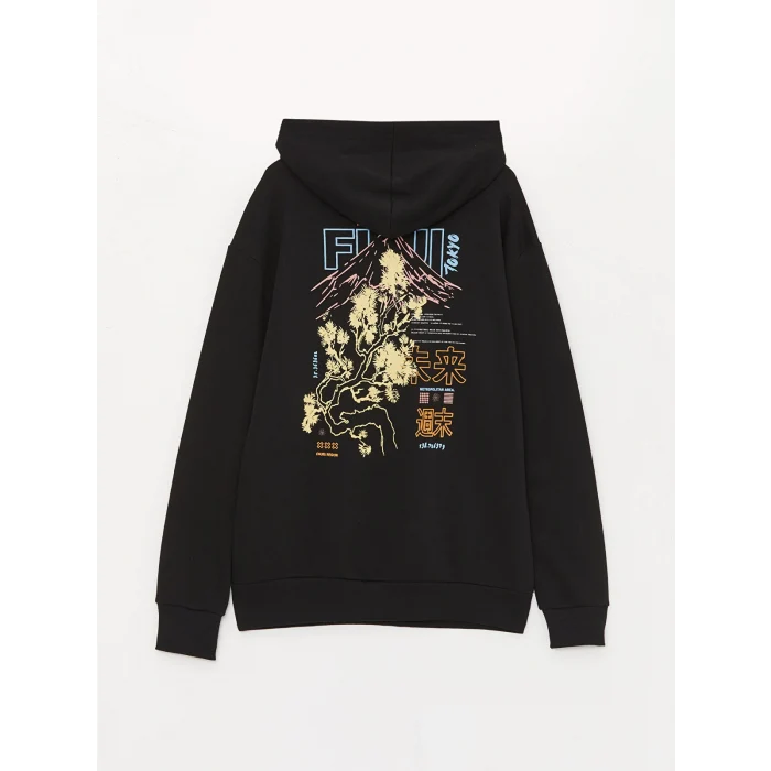 XSIDE Siyah Uzun Kollu Baskılı Erkek Kalın Hoodie