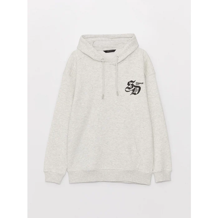 XSIDE Beyaz Uzun Kollu Baskılı Erkek Kalın Hoodie