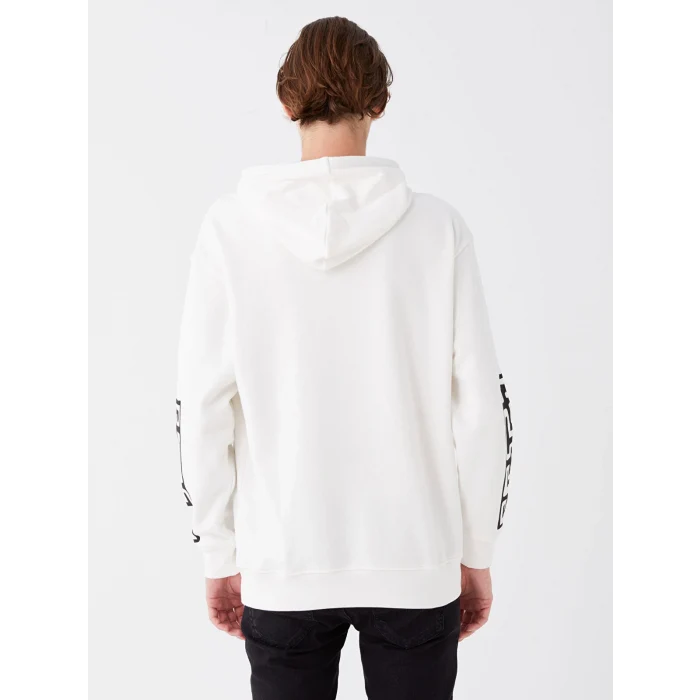 XSIDE Ekru Uzun Kollu Baskılı Erkek Kalın Hoodie