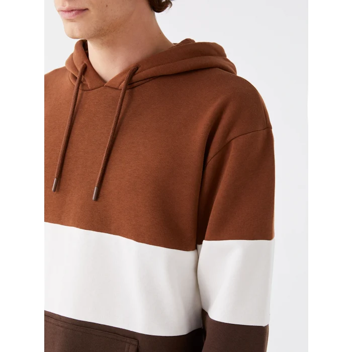 XSIDE Kahverengi Uzun Kollu Renk Bloklu Erkek Kalın Hoodie