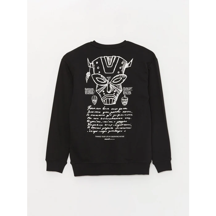 XSIDE Siyah Bisiklet Yaka Uzun Kollu Baskılı Erkek Sweatshirt