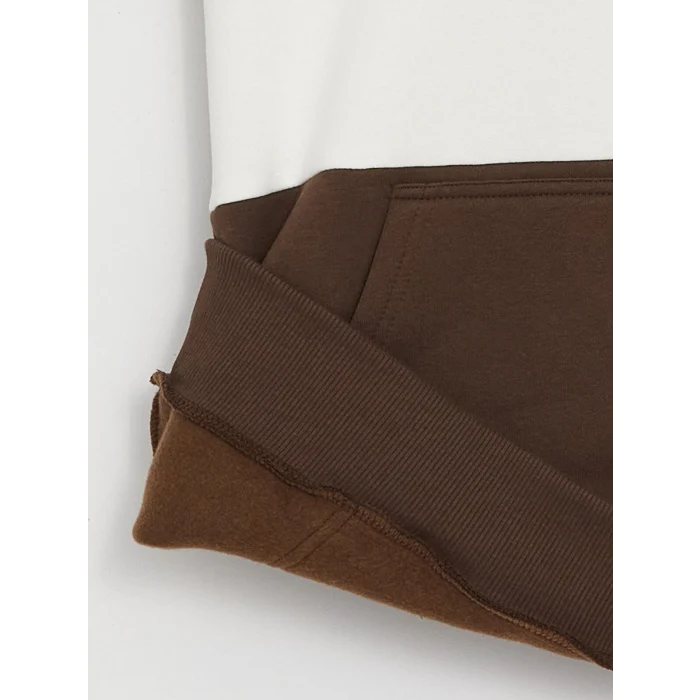 XSIDE Kahverengi Uzun Kollu Renk Bloklu Erkek Kalın Hoodie