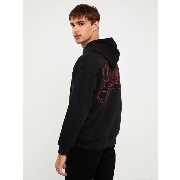 XSIDE Siyah Uzun Kollu Baskılı Erkek Kalın Hoodie