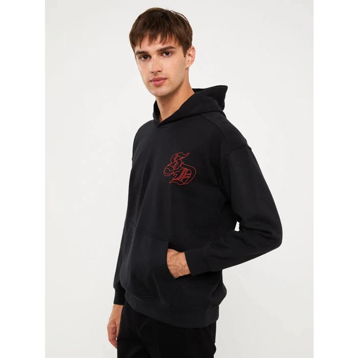 XSIDE Siyah Uzun Kollu Baskılı Erkek Kalın Hoodie