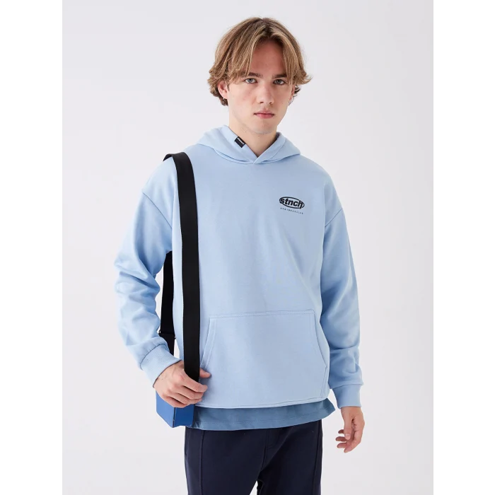 XSIDE Mavi Uzun Kollu Baskılı Erkek Kalın Hoodie