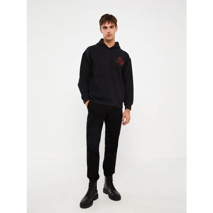 XSIDE Siyah Uzun Kollu Baskılı Erkek Kalın Hoodie