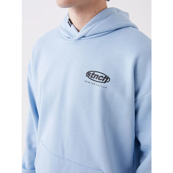 XSIDE Mavi Uzun Kollu Baskılı Erkek Kalın Hoodie