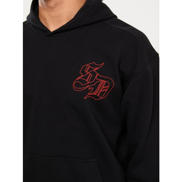 XSIDE Siyah Uzun Kollu Baskılı Erkek Kalın Hoodie