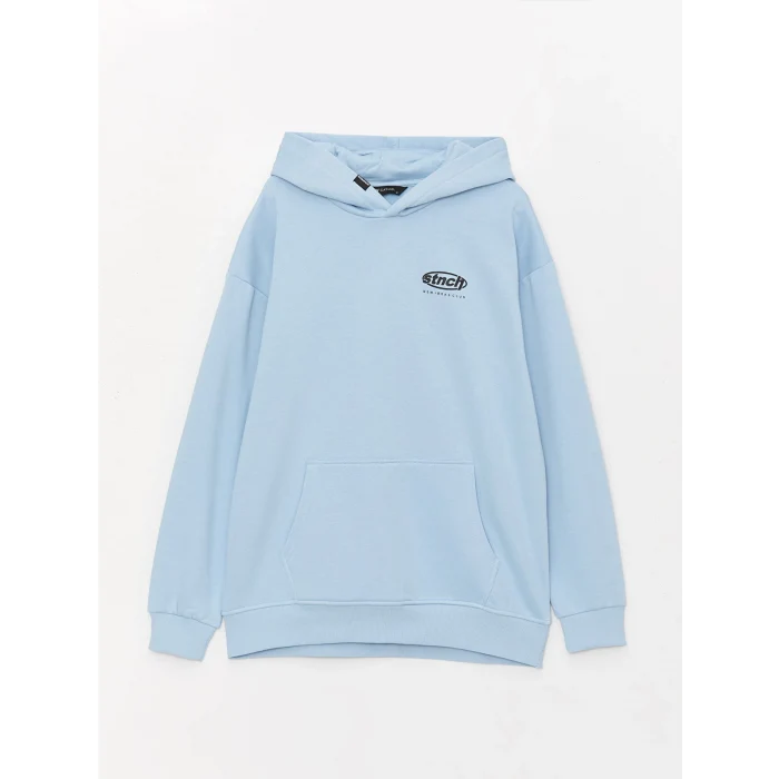 XSIDE Mavi Uzun Kollu Baskılı Erkek Kalın Hoodie