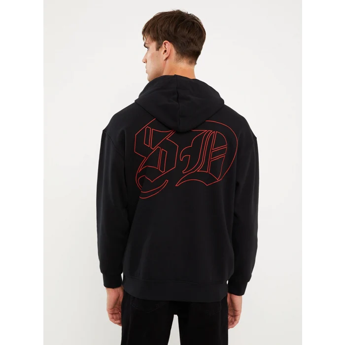 XSIDE Siyah Uzun Kollu Baskılı Erkek Kalın Hoodie