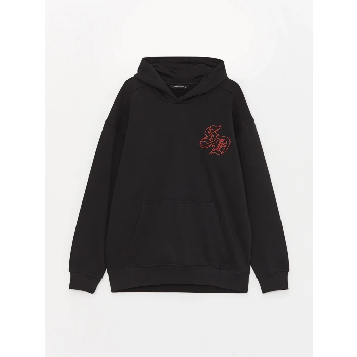 XSIDE Siyah Uzun Kollu Baskılı Erkek Kalın Hoodie