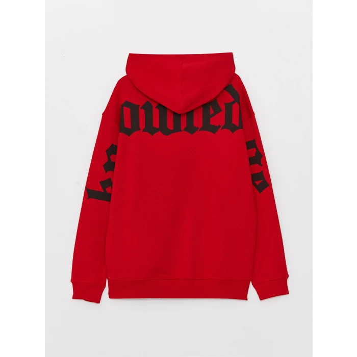 XSIDE Kırmızı Uzun Kollu Baskılı Erkek Kalın Hoodie