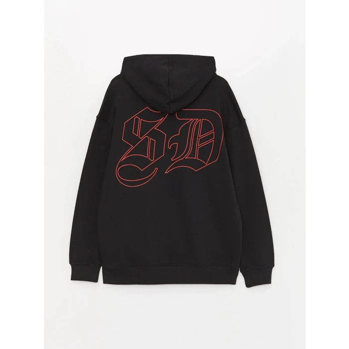 XSIDE Siyah Uzun Kollu Baskılı Erkek Kalın Hoodie