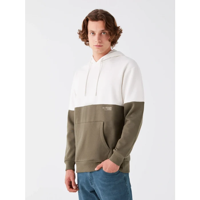 XSIDE Gri Uzun Kollu Renk Bloklu Erkek Kalın Hoodie