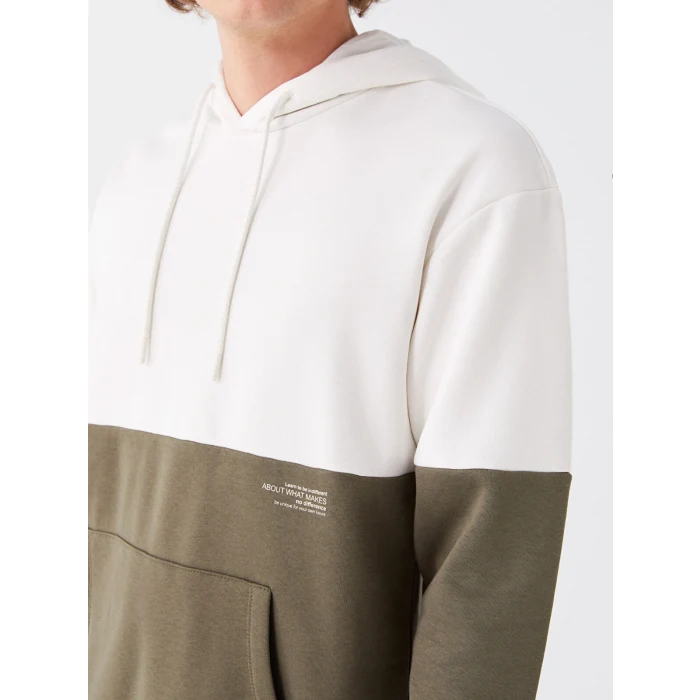 XSIDE Gri Uzun Kollu Renk Bloklu Erkek Kalın Hoodie