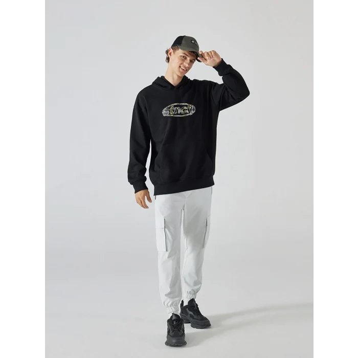 XSIDE Siyah Uzun Kollu Baskılı Erkek Kalın Hoodie